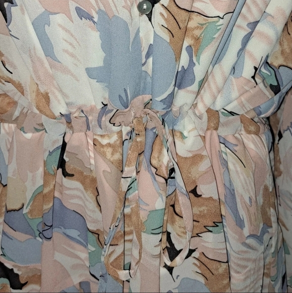 Entro Women Floral Peach Blue Mini Dress Boho Preppy Size Large NWT B25#2 - Picture 3 of 11